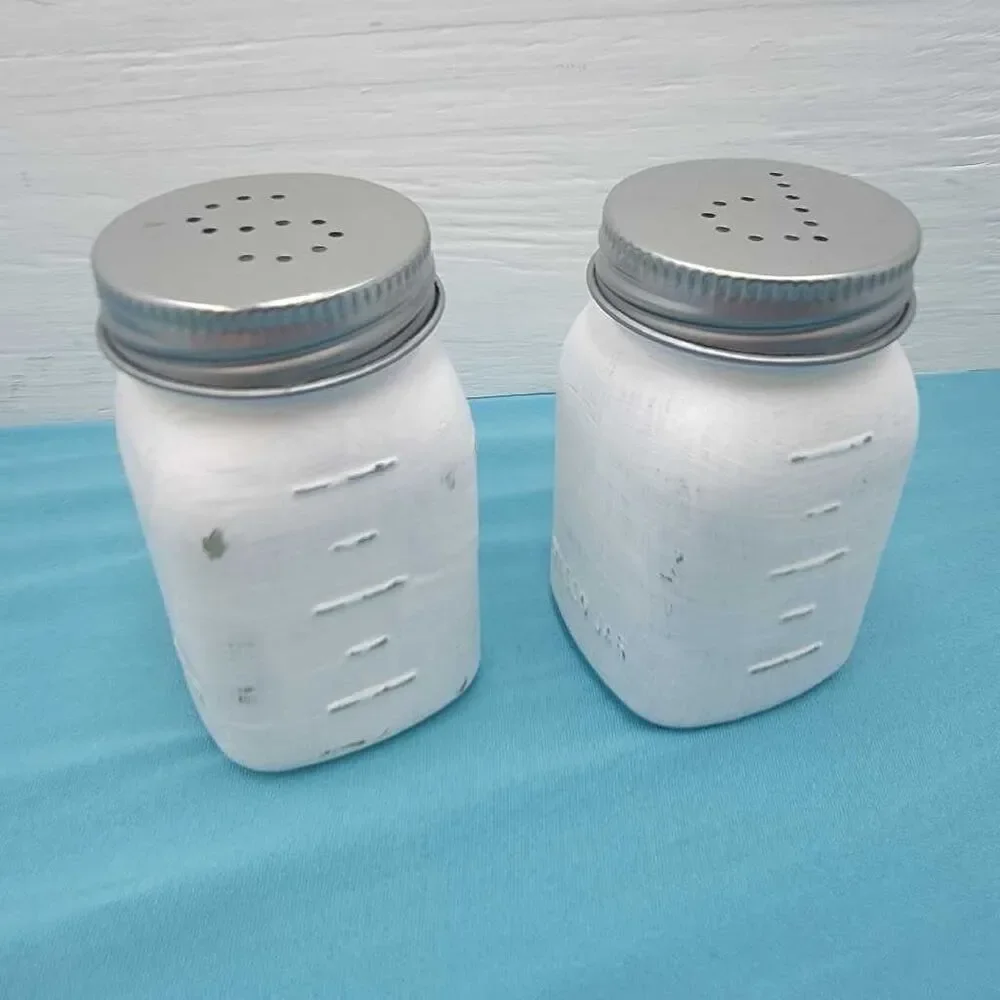Mason Jar Salt Pepper Shakers S P White Glass Handle Rustic Farmhouse